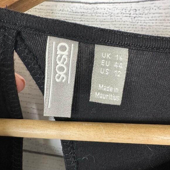 ASOS Womens size 12 Maxi High Slit Open Back Flutter Sleeve Dress Black Stretch - Picture 8 of 10